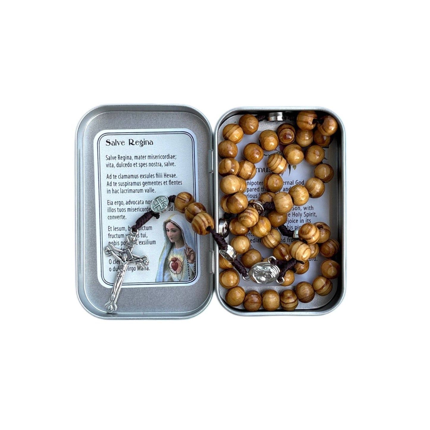 Mary Wooden Rosary in Tin