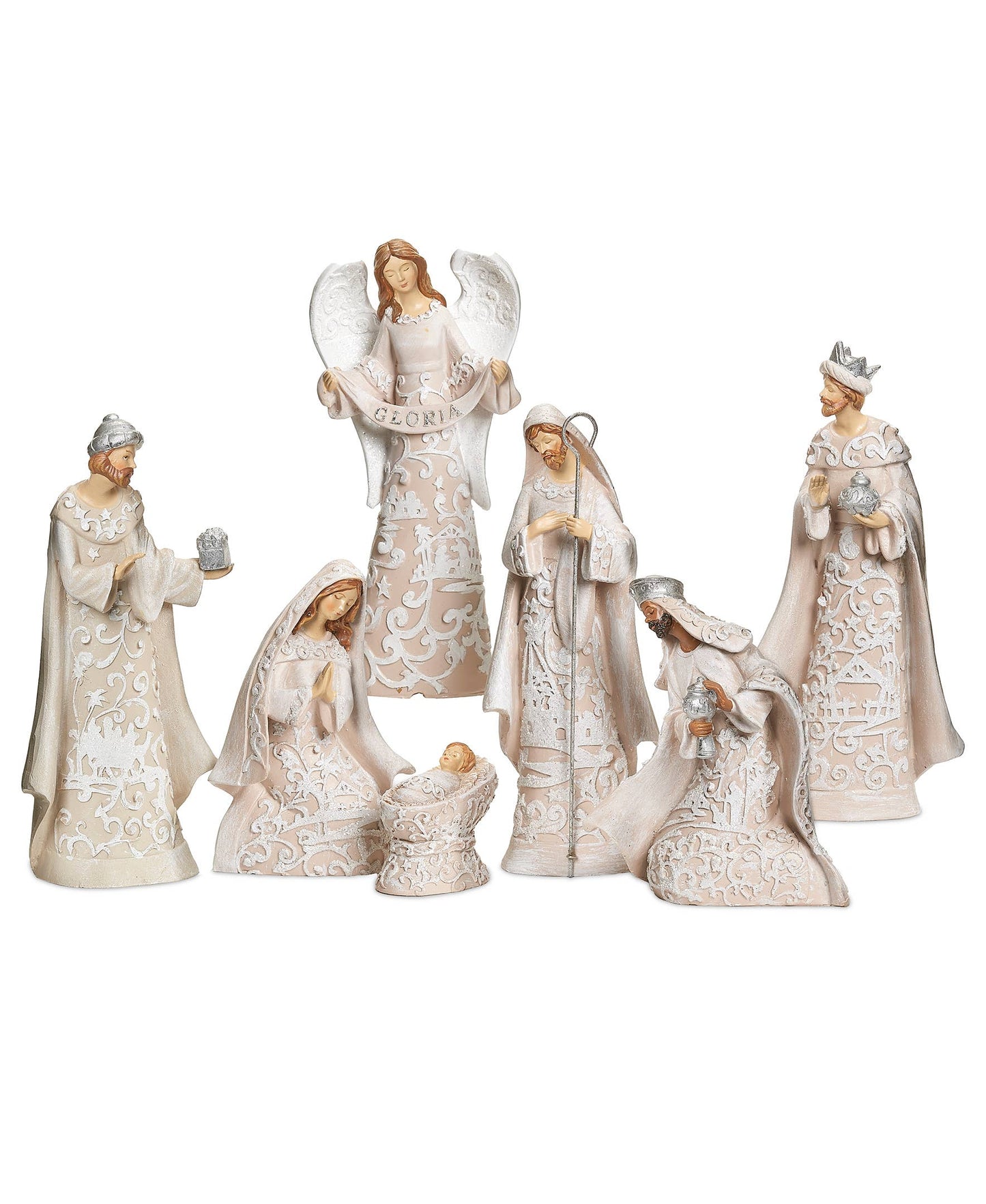 Nativity with Angel, Paper Cut Style; 7-piece Set