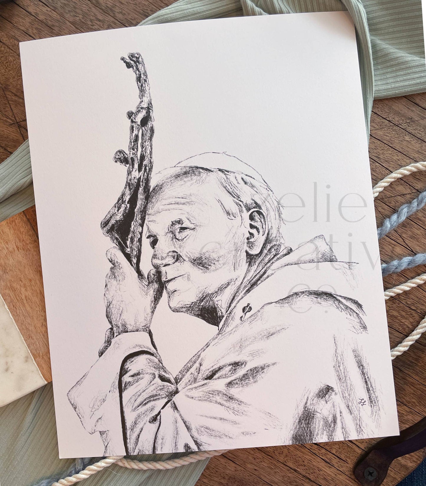 Saint John Paul II, Black and White | Print