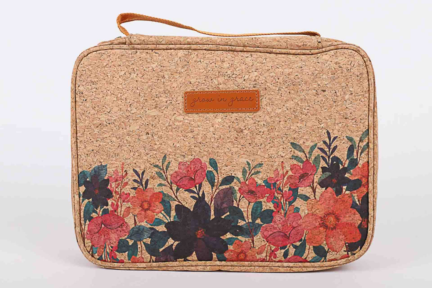 Beige Bible cover bag with floral design