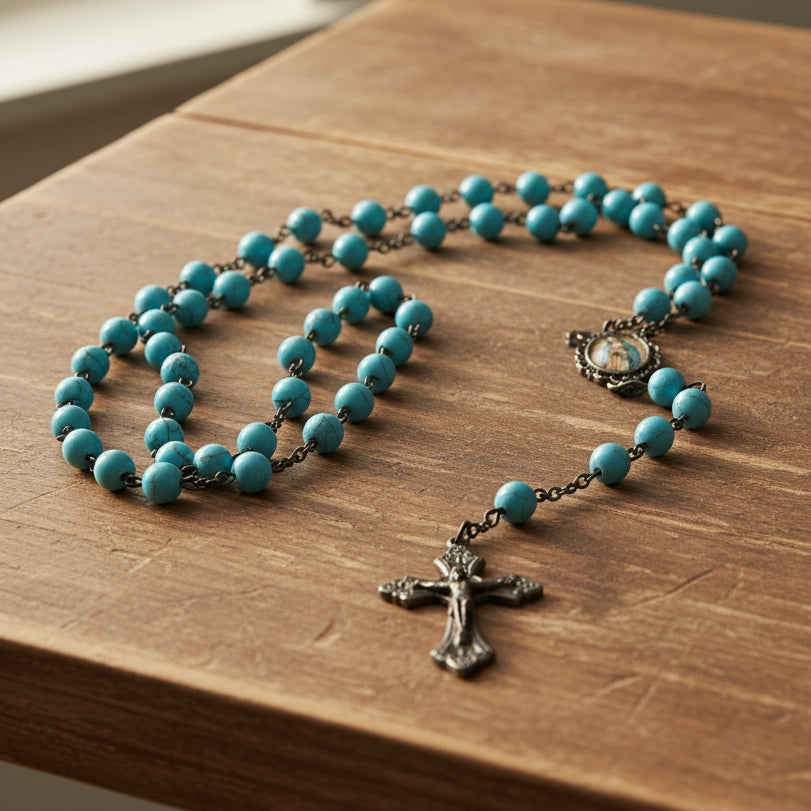 Turquoise Our Lady of Guadalupe Rosary