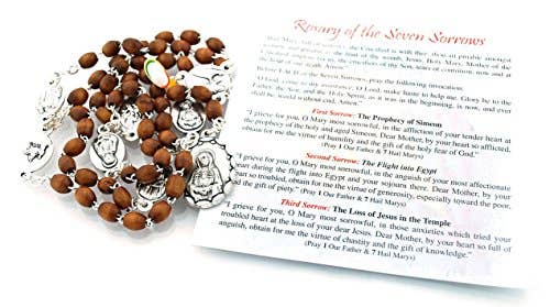 Wood Seven Sorrows Rosary Chaplet with Walnut Stain Beads