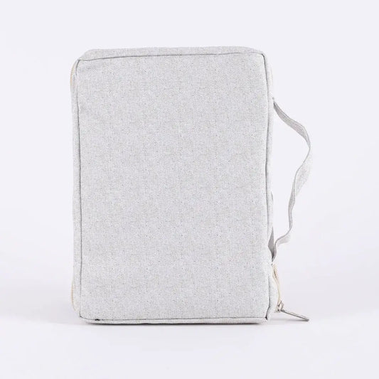 Gray textured Bible cover on a white background