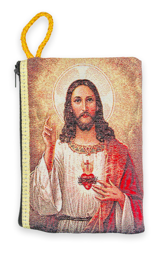 Large Tapestry Rosary Pouch with Sacred Heart of Jesus