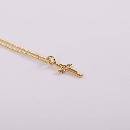 Necklace Cross Cut Out Gold Over SS 16-18"