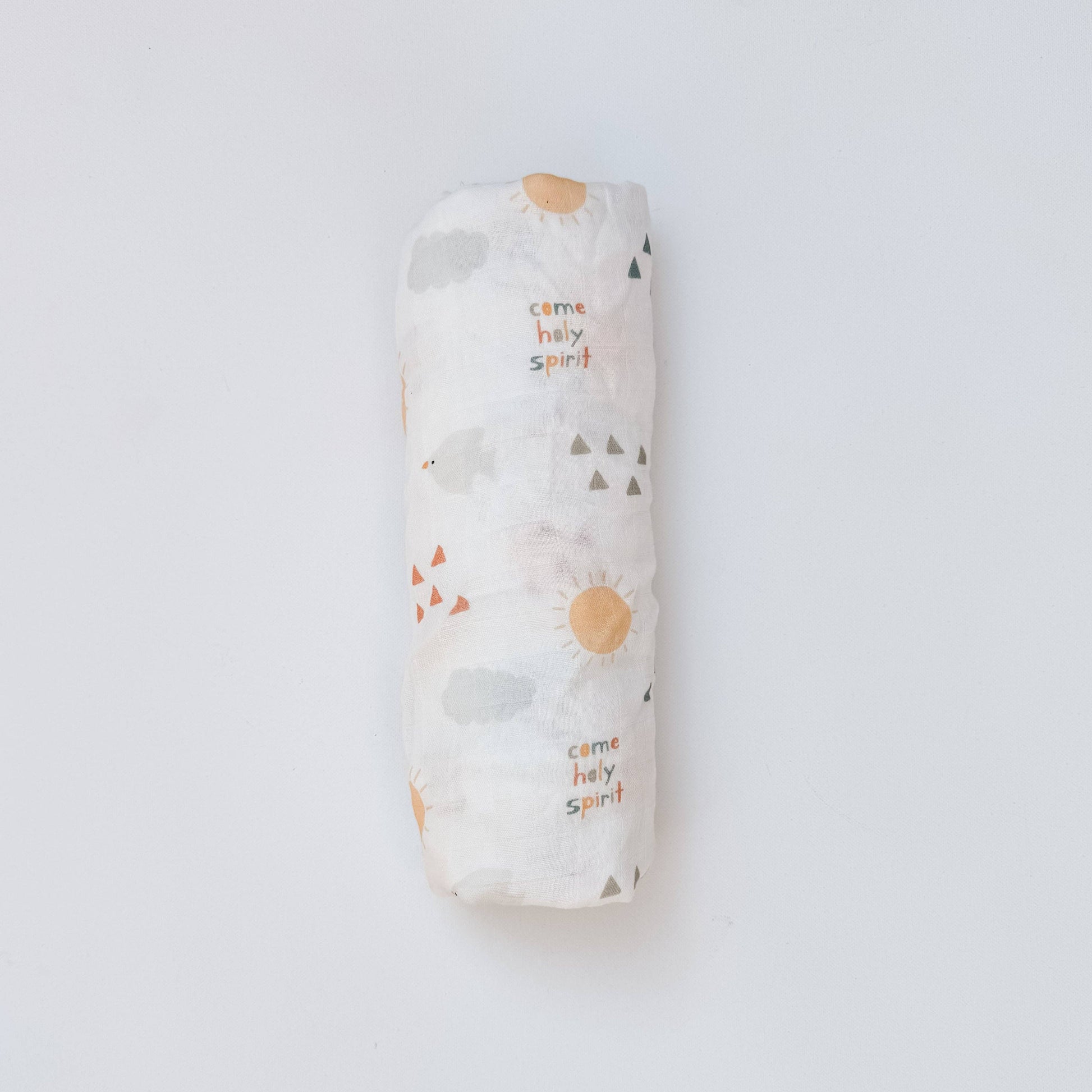 Baby swaddle with cloud and sun design on a white background