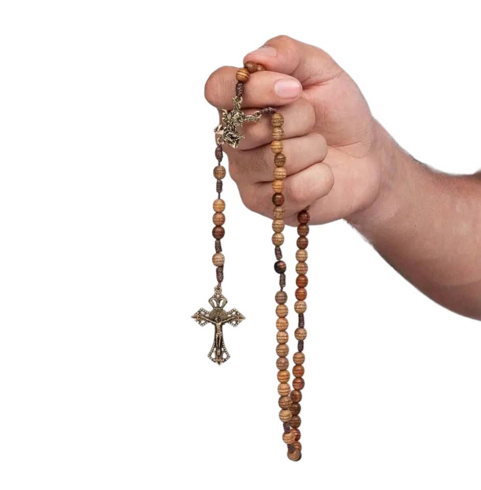 St. Michael Wooden Rosary   16”