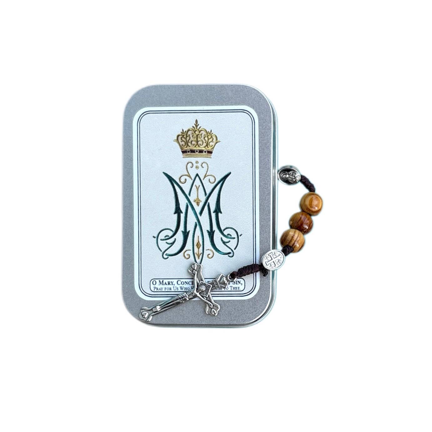 Mary Wooden Rosary in Tin