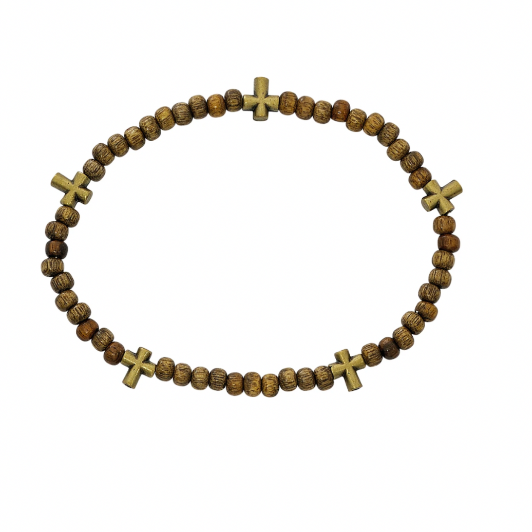 Brown Wood Cross Stretch Bracelet