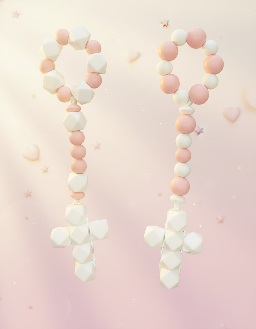 Pink silicone baby teethers