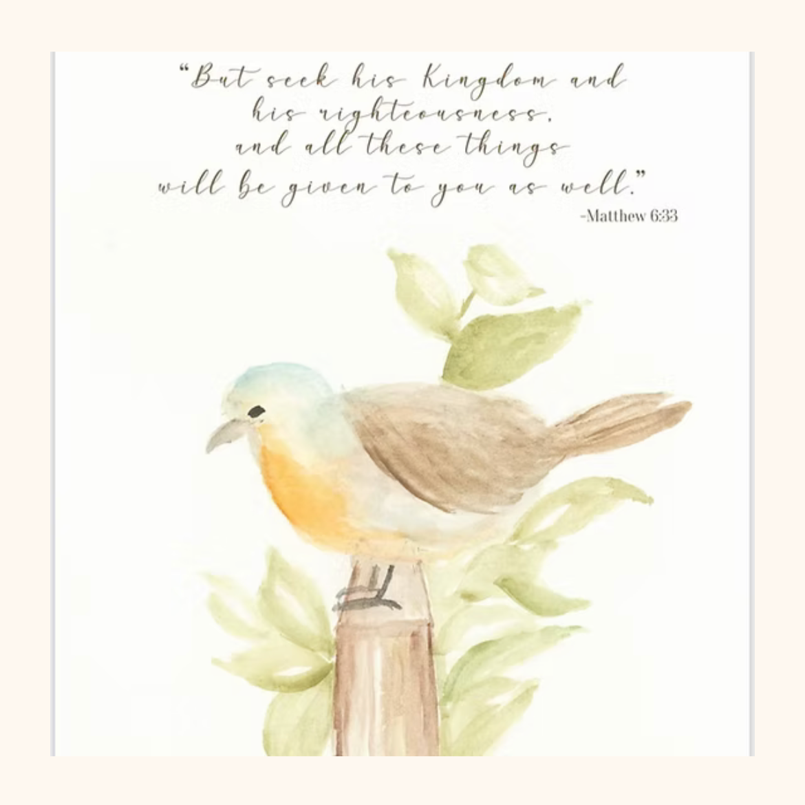 Bird on fence-Matthew 6:33' with additional text.