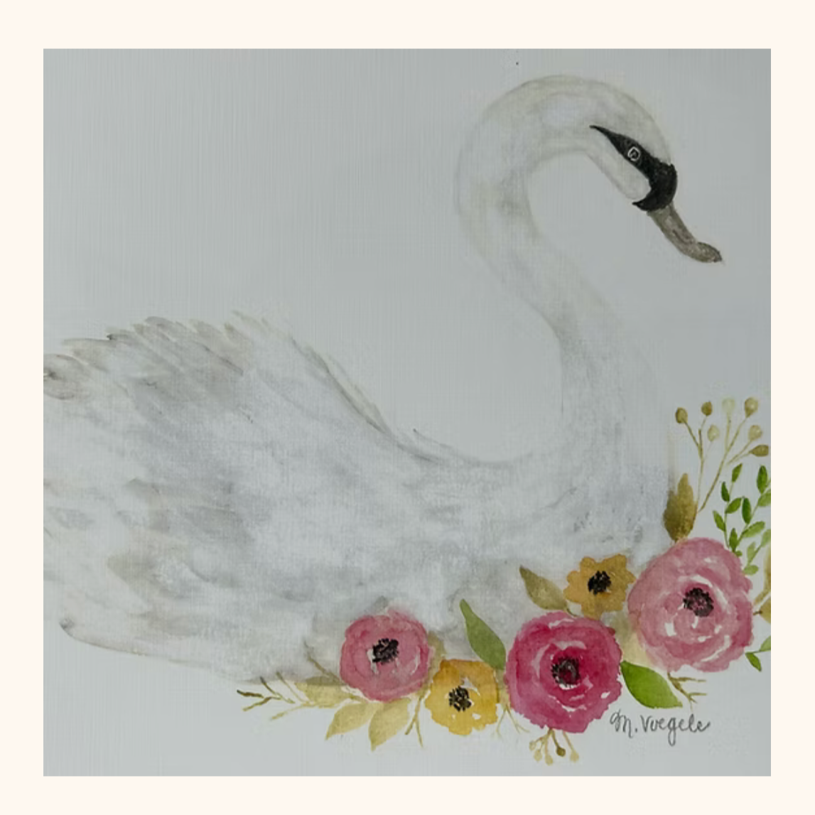 Swan with flowers on a grey background.