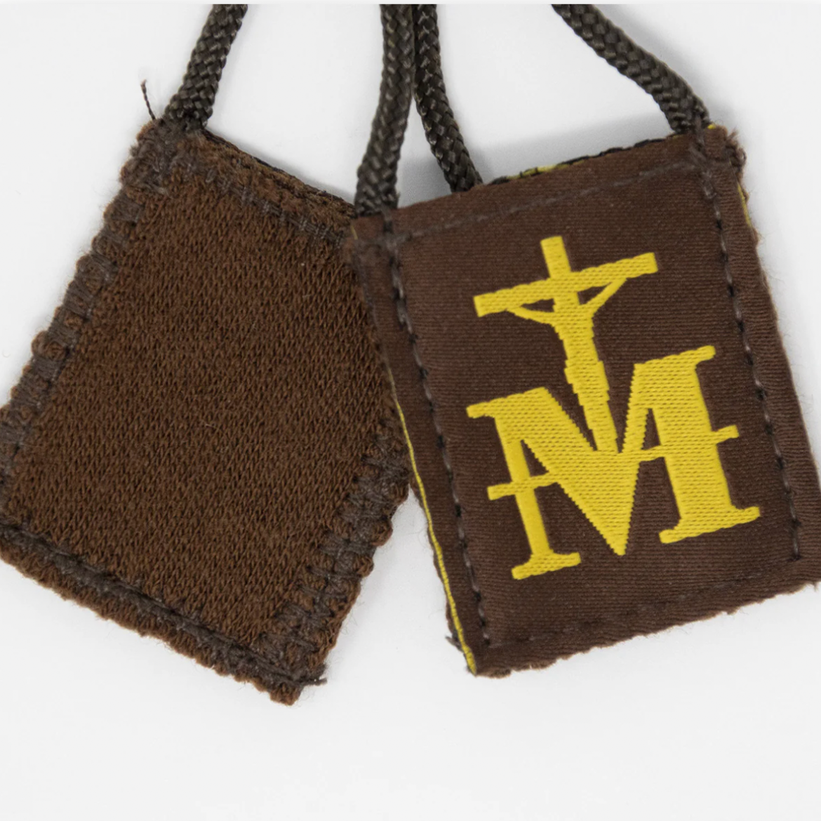 Brown scapular with gold 'JHS' symbol