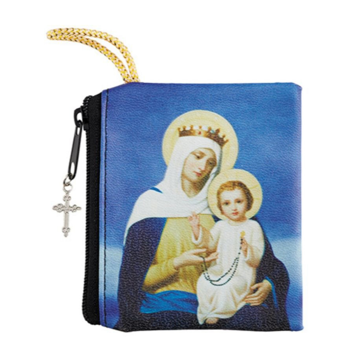 Zipper pouch with Mary and Jesus holding the Rosary