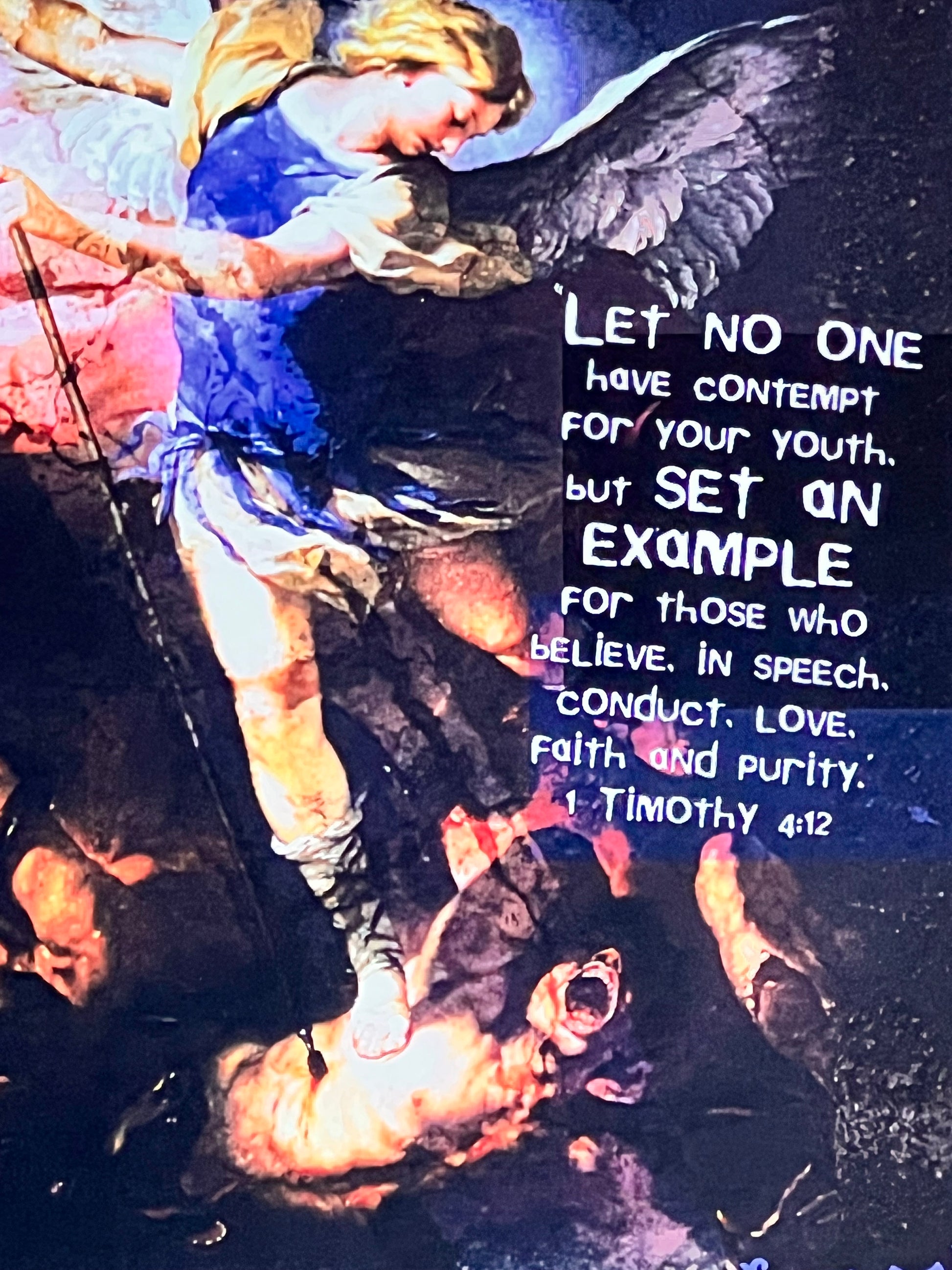 Vintage-style image with text overlay on a dark background