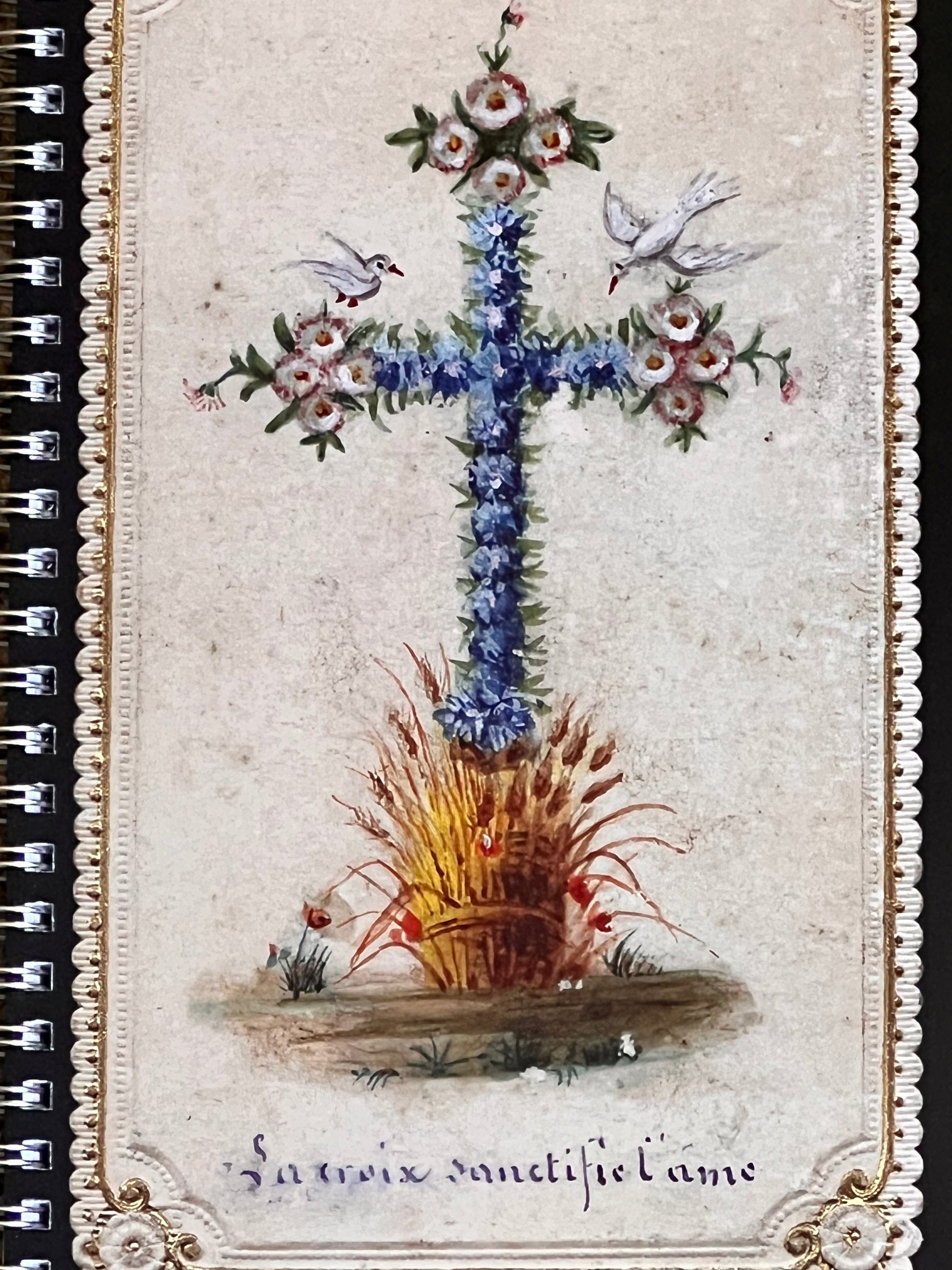 Decorative design with floral elements and a lion on a textured background