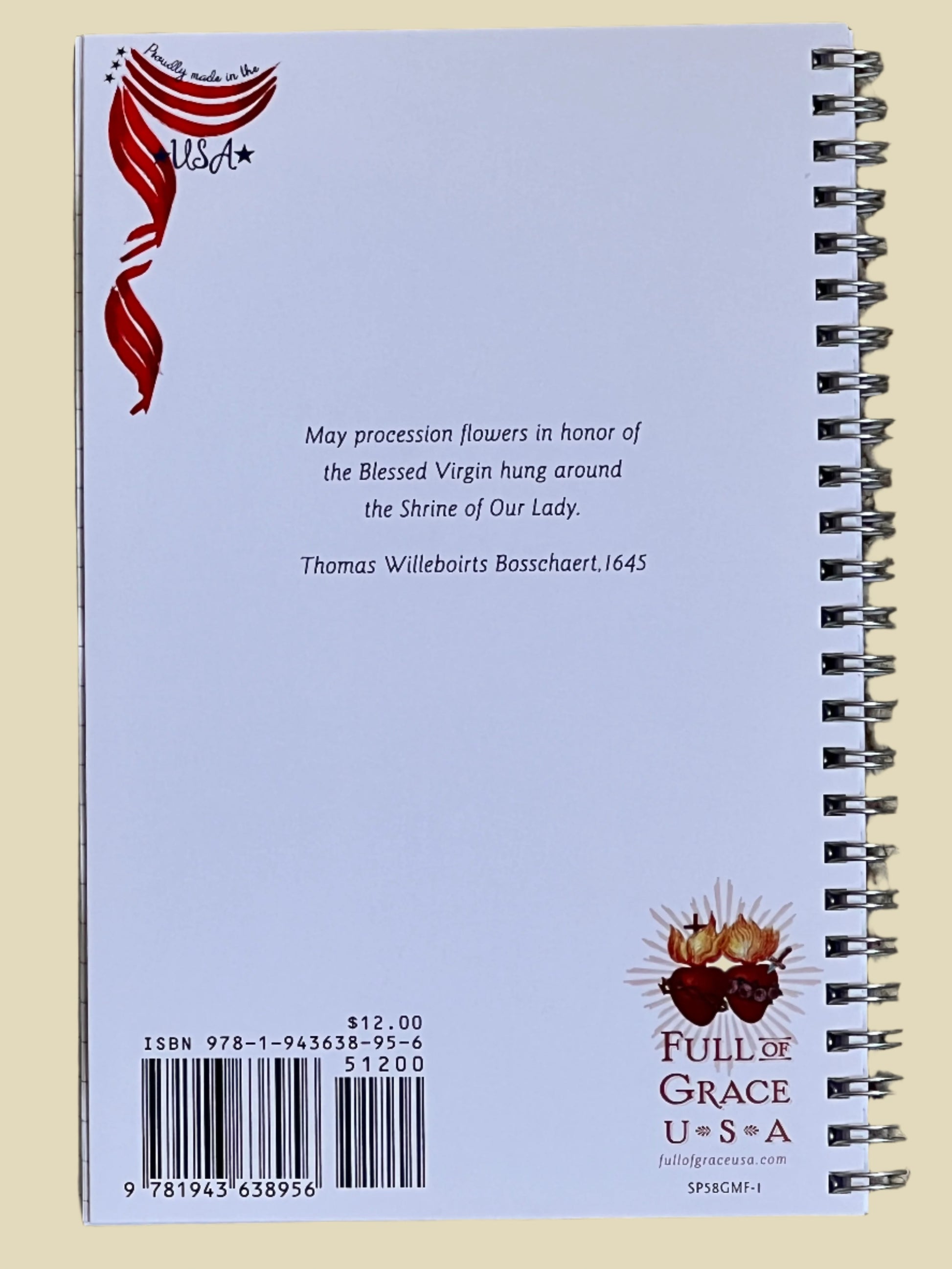 Back cover of a notebook with text and a barcode on a beige background