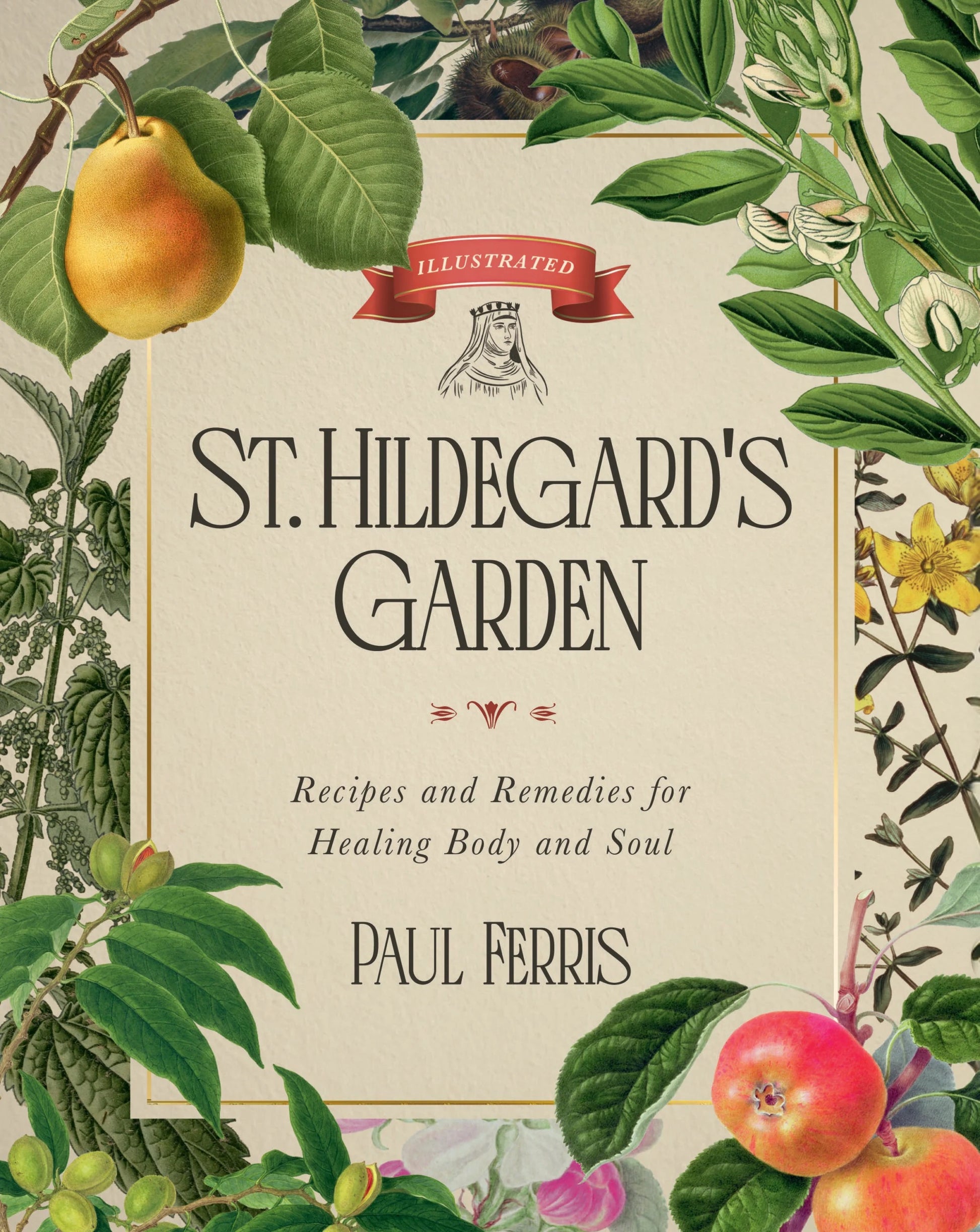 Book cover of 'St. Hildegard's Garden' with botanical illustrations and text.