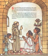 Illustration of a religious scene with figures in a stone archway.