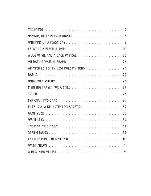 Table of contents list on a white background