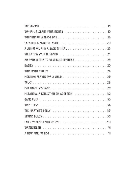 Table of contents list on a white background