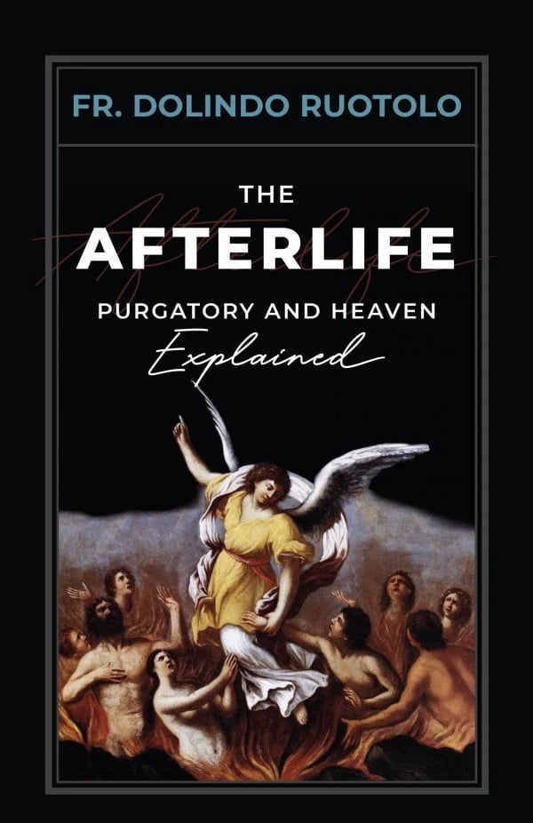 Book cover of 'The Afterlife: Purgatory and Heaven Explained' by Fr. Dolindo Ruotolo with an angel and purgatory scene illustration.