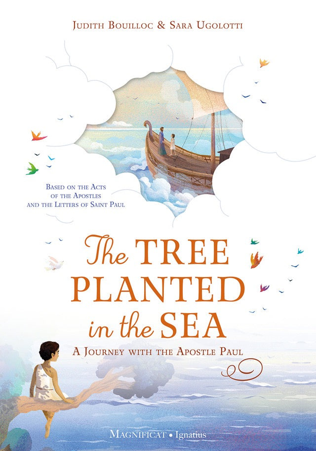 Book cover of 'The Tree Planted in the Sea' with a ship and person on a rock illustration.