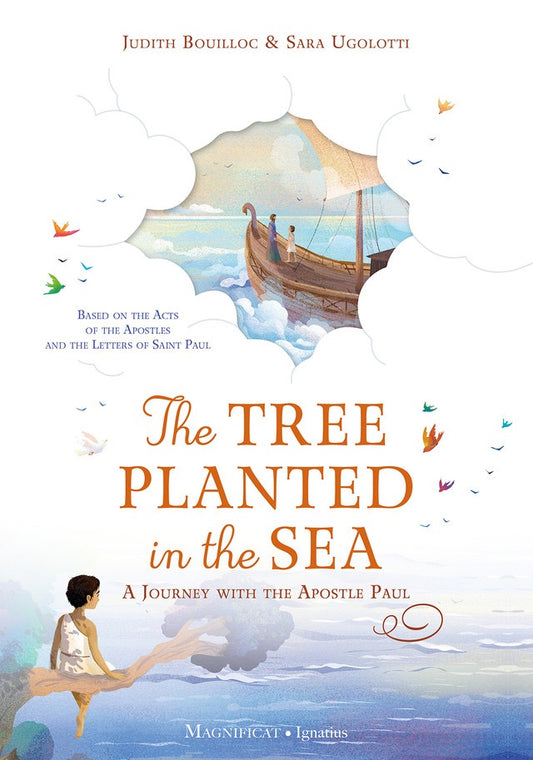 Book cover of 'The Tree Planted in the Sea' with a ship and person on a rock illustration.
