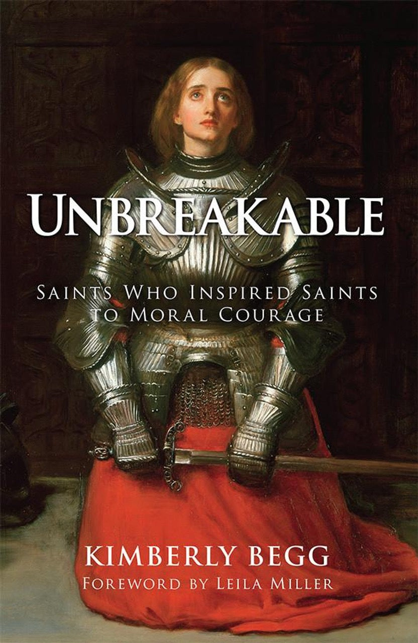 Book cover of 'Unbreakable' featuring a person in armor on a red cloth.