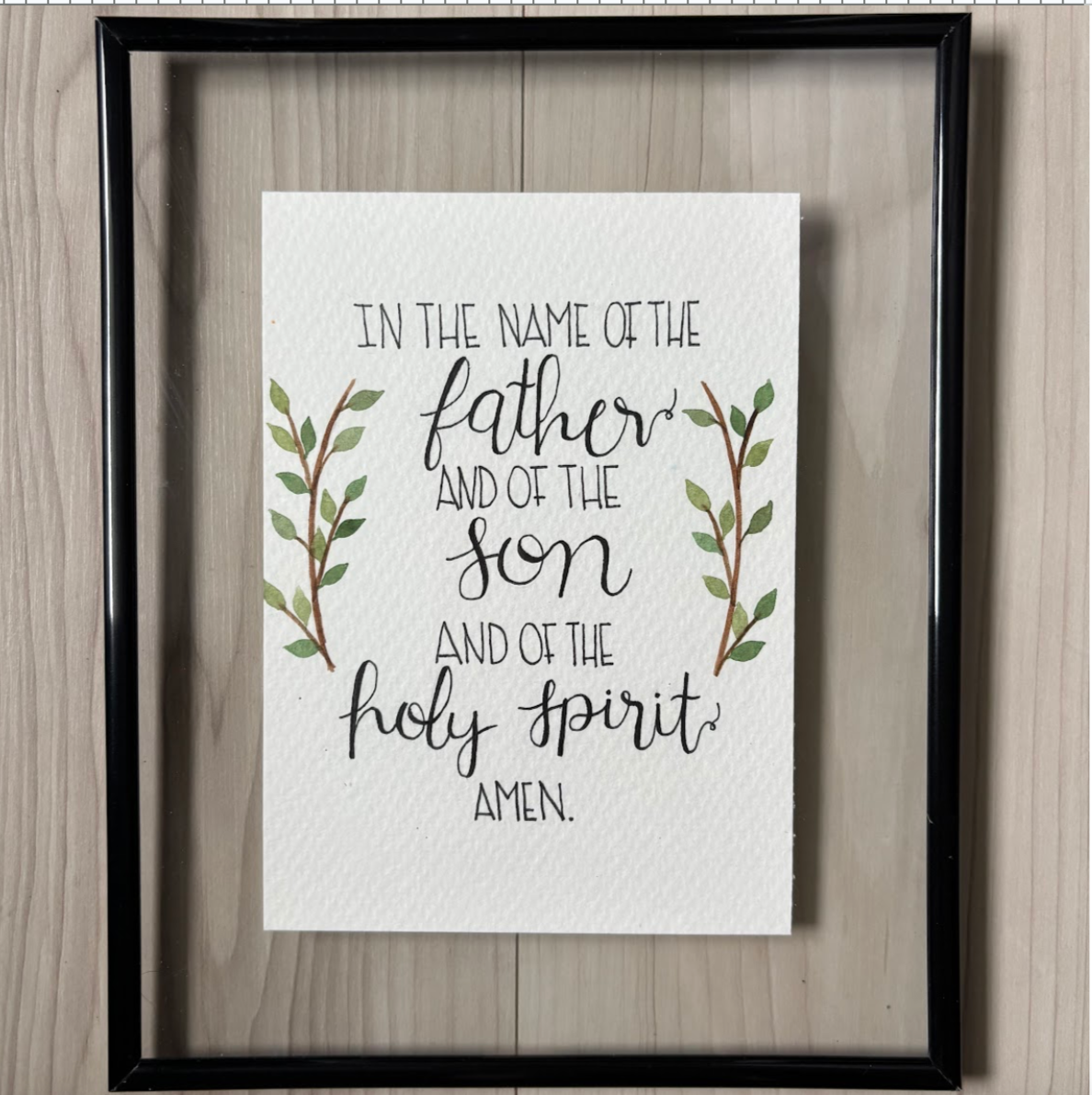 Framed print with Sign of the Cross text