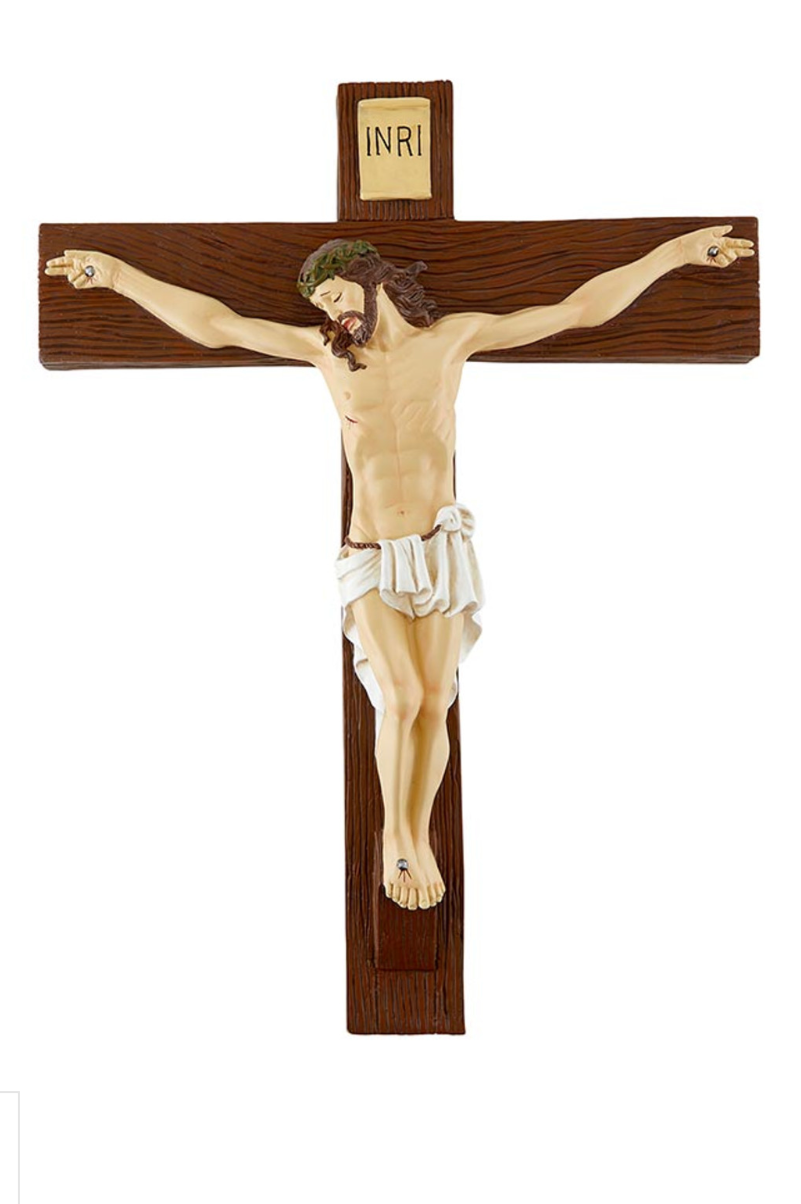 Crucifix with wood cross and flesh colored corpus