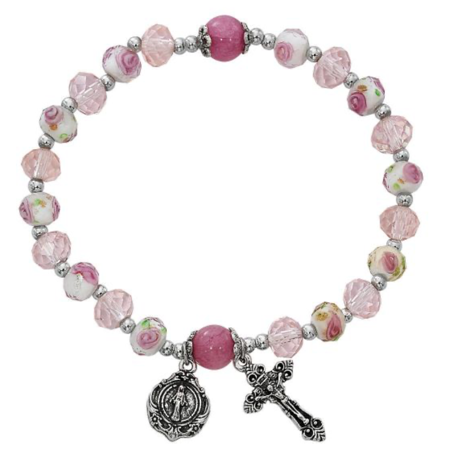 Pink Flower Stretch Crystal Bracelet