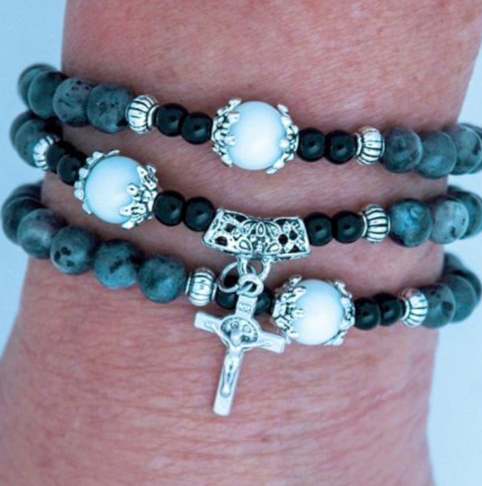 St. Benedict Gray Agate Rosary Bracelet