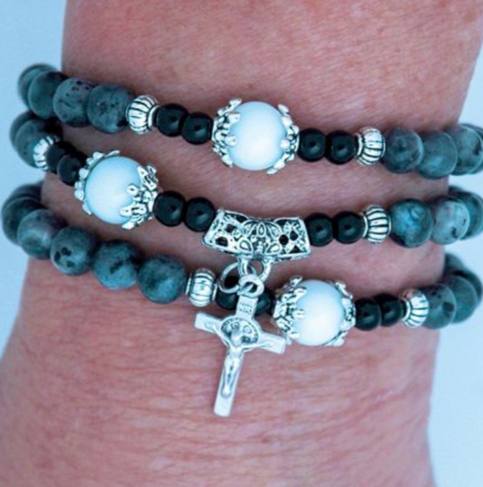St. Benedict Gray Agate Rosary Bracelet