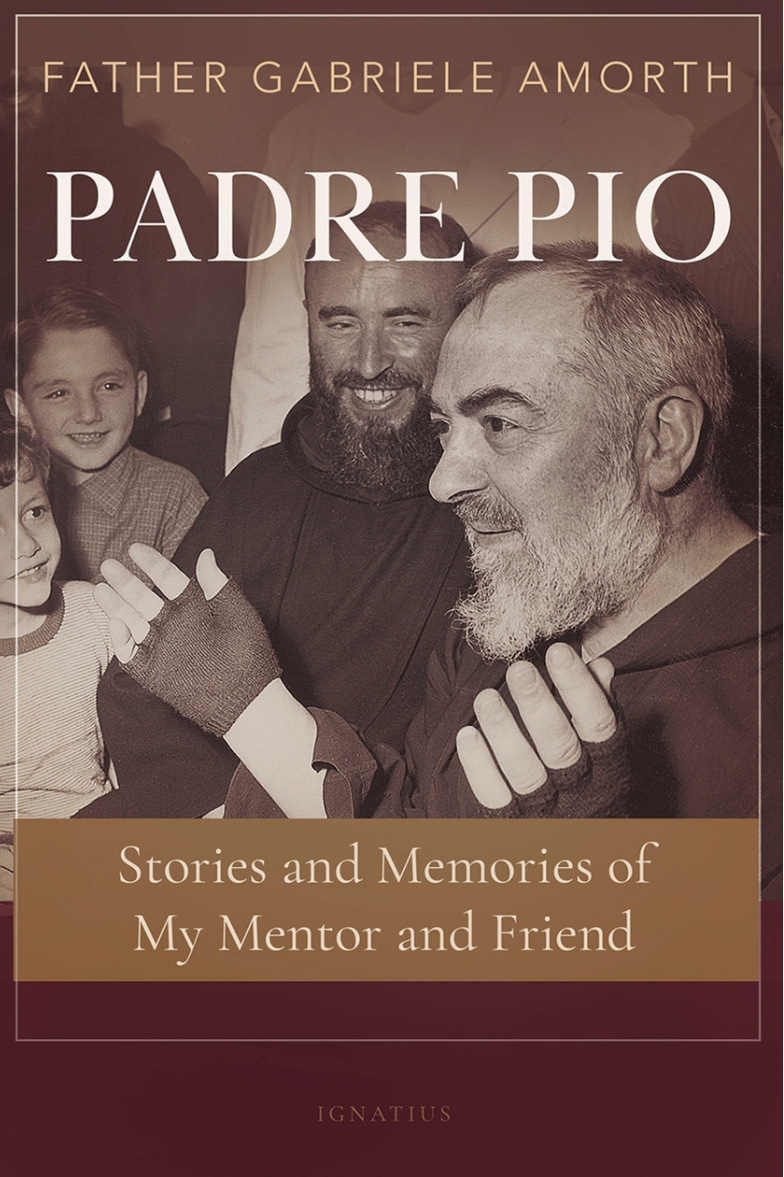 Book cover of 'Padre Pio: Stories and Memories of My Mentor and Friend' by Father Gabriele Amorth, featuring a photograph of Padre Pio with children.