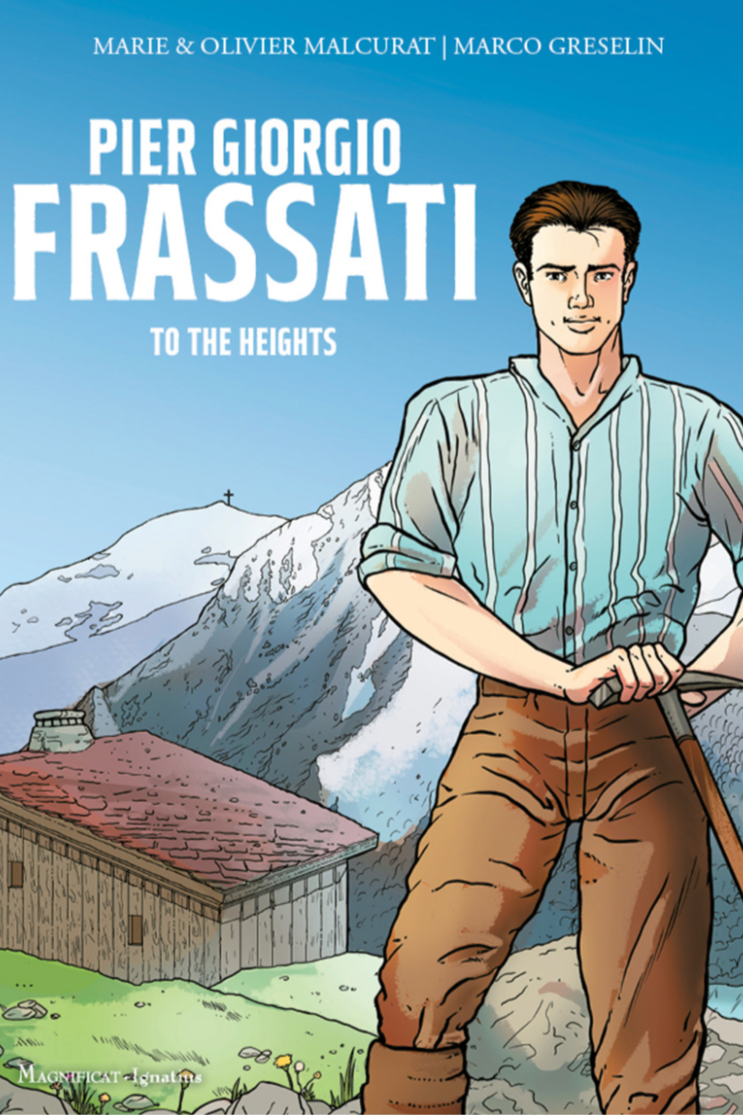Book cover of 'Pier Giorgio Frassati' with a mountainous background