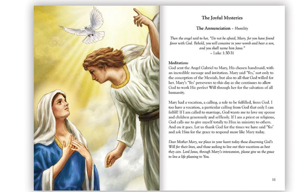 The angel Gabriel, Mary and the Holy Spirit with a meditation for the Annunciation.