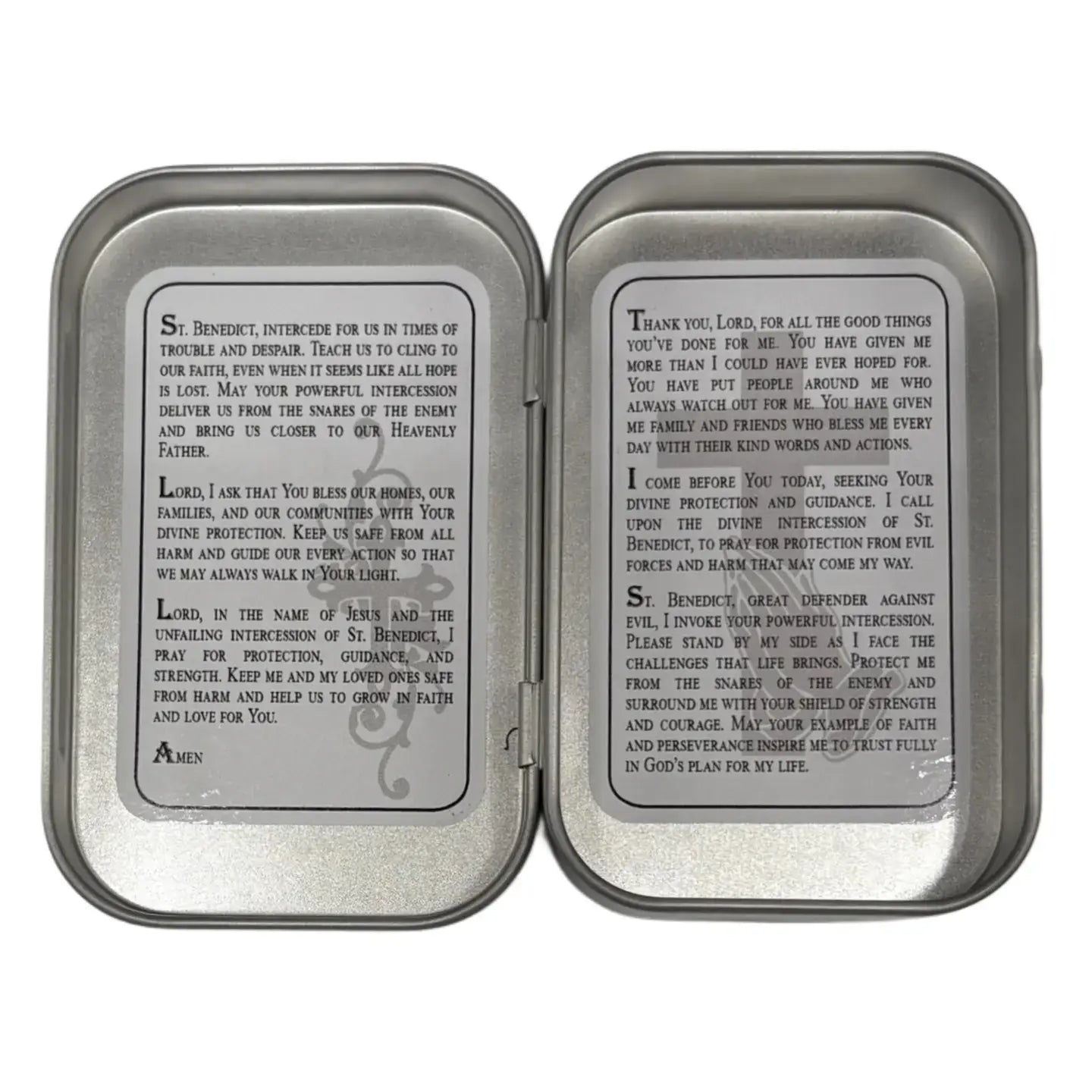 St. Benedict Wooden Rosary in Tin w/ Prayer