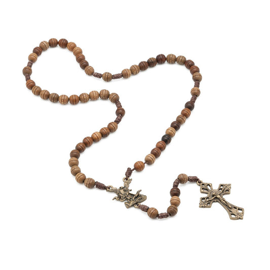 St. Michael Wooden Rosary   16”