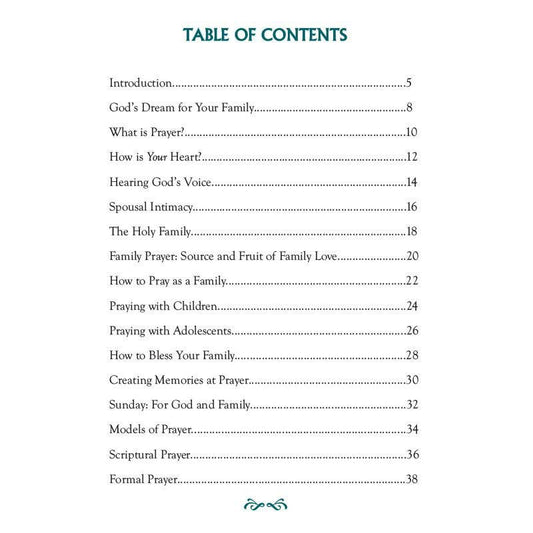 Table of contents for “family prayer book”
