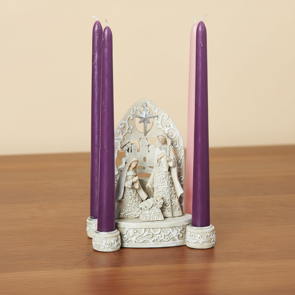 Holy Family Candle Holder Papercut Style; Candles not incl.