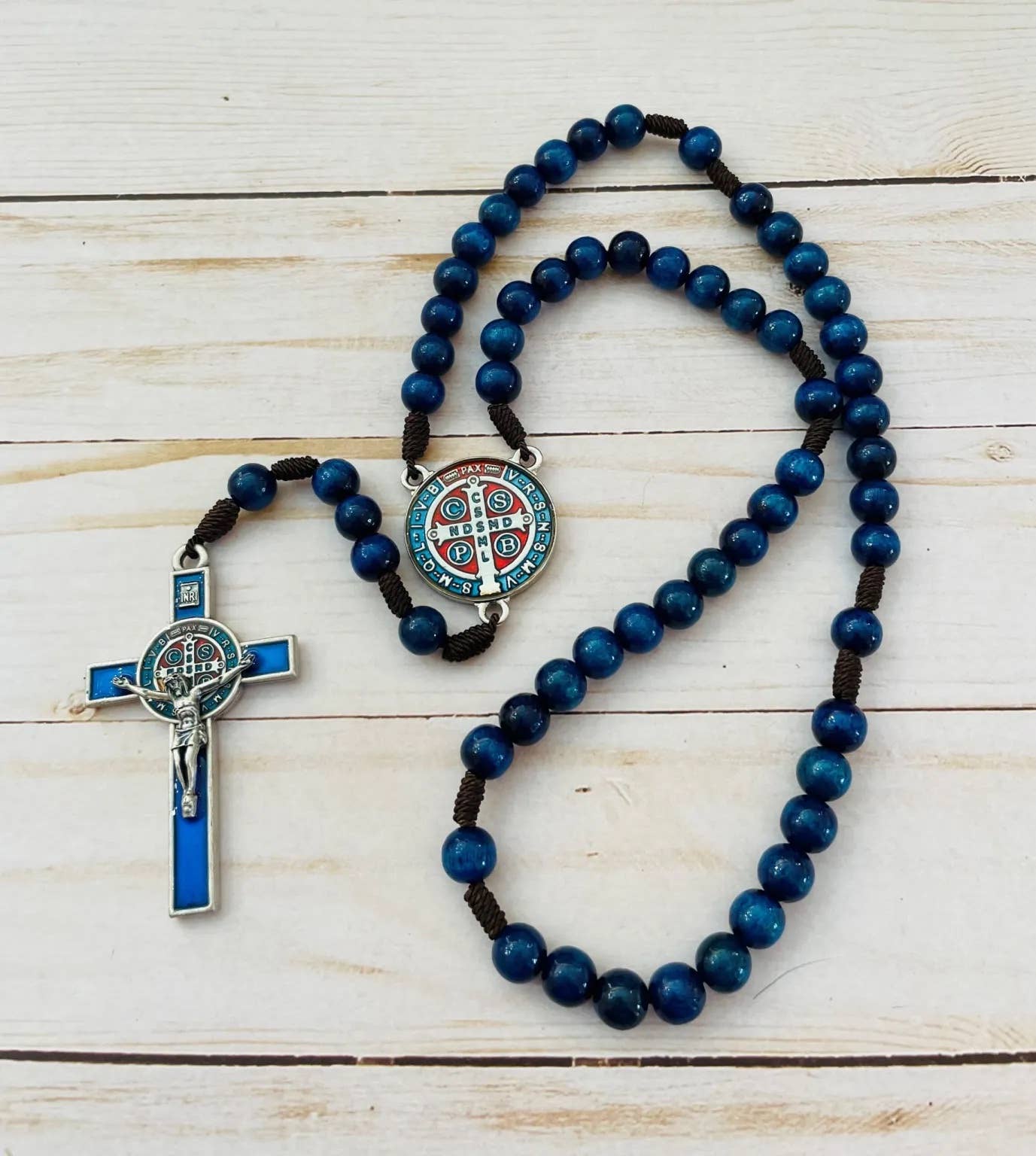 Rosary - St. Benedict Wooden (BLUE Resin) 20"