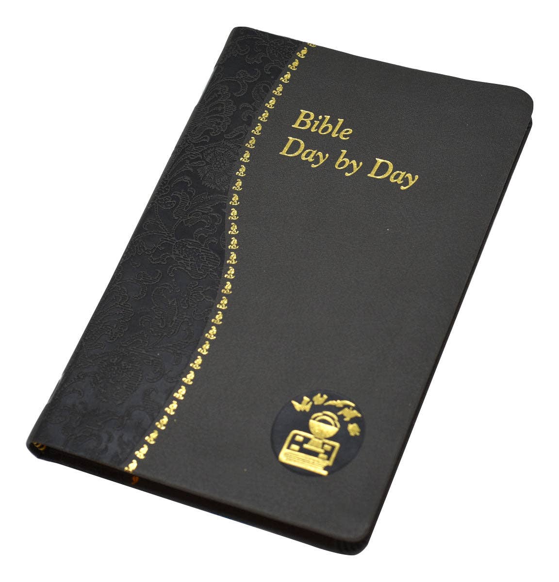 Leather black book cover with gold on white background 