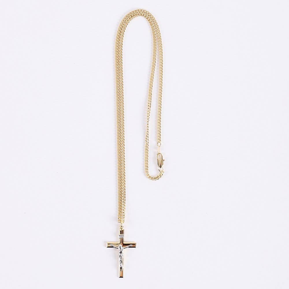 Necklace Crucifix Gold Cross With Inscription With Silver Ch