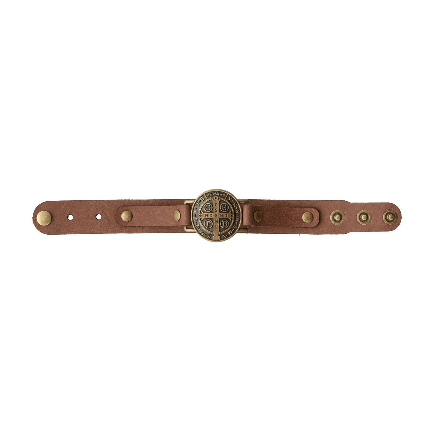 St. Benedict Leather Wristband   7"