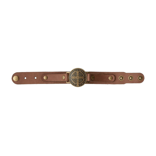 St. Benedict Leather Wristband   7"