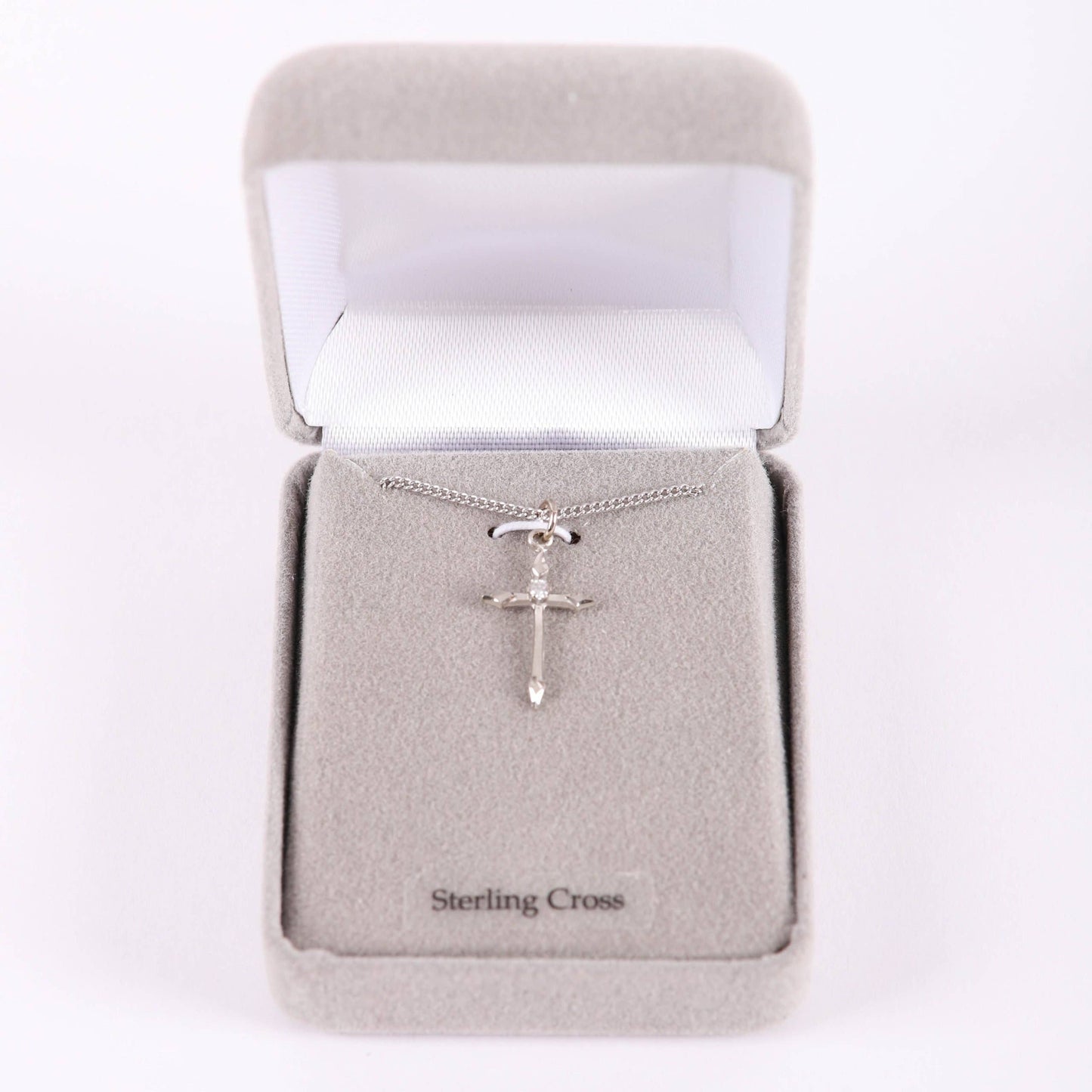 Necklace Cross Stone SS 16-18" Platinum Plated Brass Chain