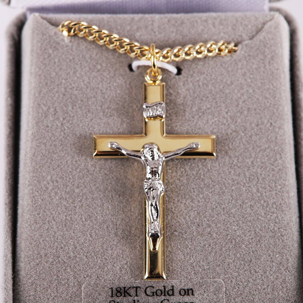 Necklace Crucifix Gold Cross With Inscription With Silver Ch