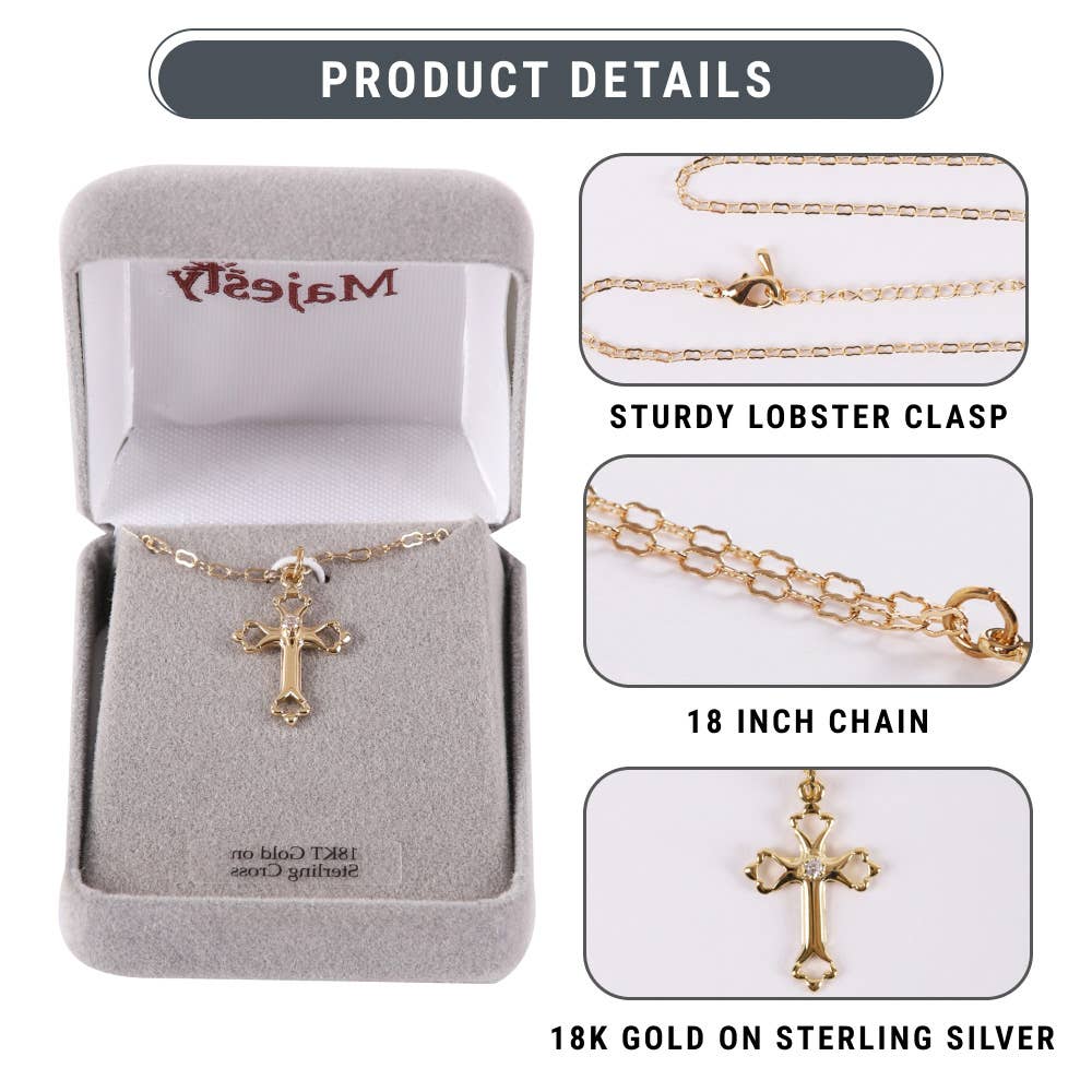 Necklace Cross w/ Cubic Zirconia Gold Over SS 18"