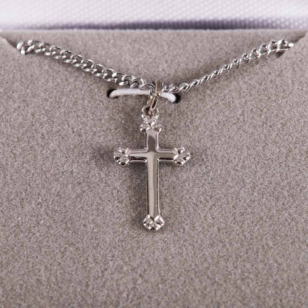Necklace Cross Budded Sterling Silver 16-18"